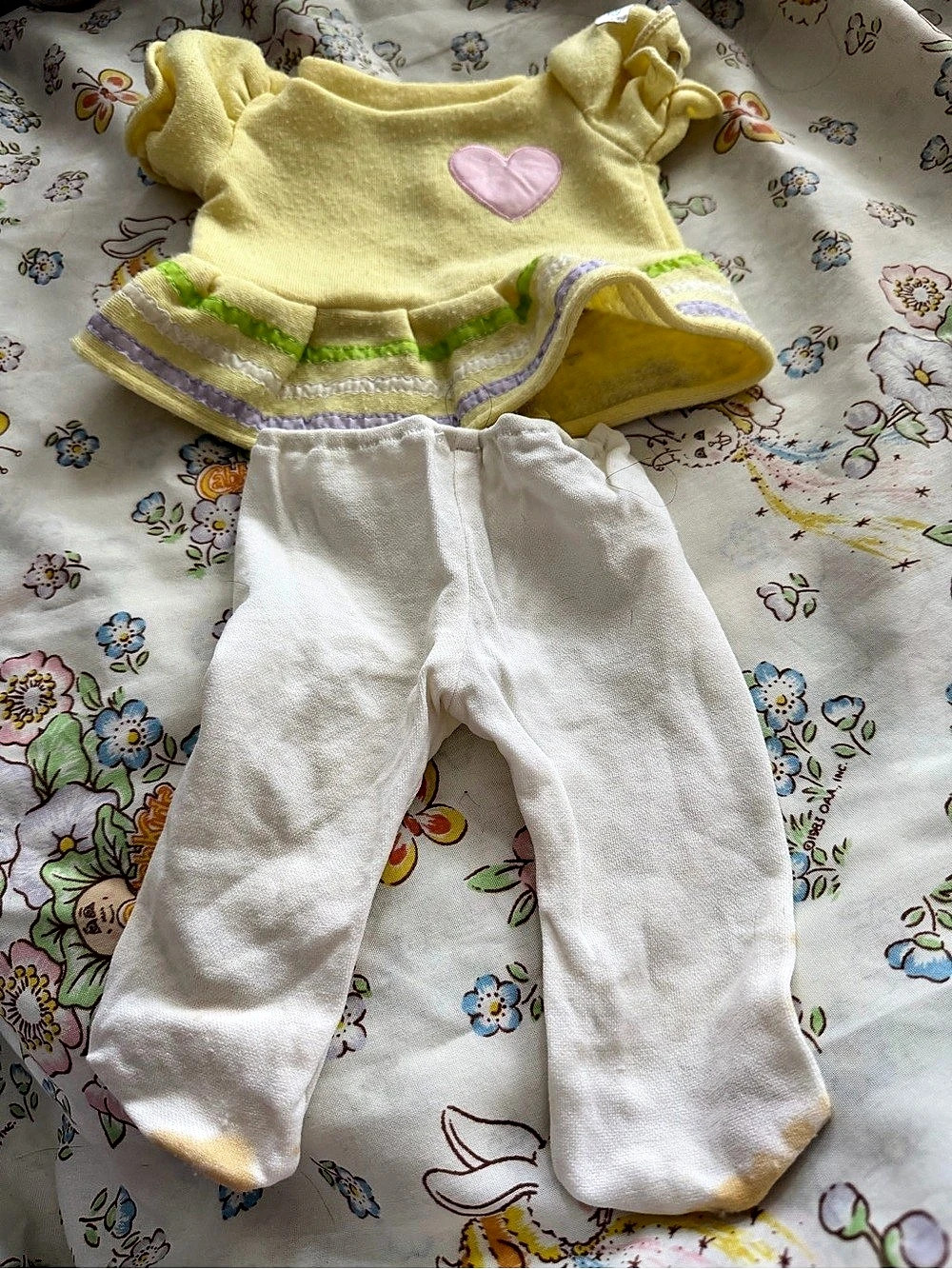 CPK Coleco Vtg Yellow Heart Ribbon Dress & White Tights Matching Set